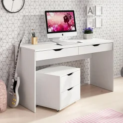 Scrivania ufficio 138x76cm con cassettiera bianca Merlo