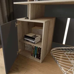 Scrivania ufficio 110x95cm con mobile contenitore grigio rovere chiaro Aldeia