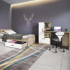 Scrivania ufficio 150x120cm rovere naturale bianco opaco Paulo