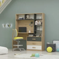 Scrivania 130x160cm moderna con cassetti rovere antracite bianco Chiaretto