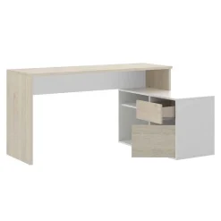 Scrivania 139x92cm ufficio angolare bianco lucido rovere Teddy