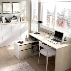 Scrivania 139x92cm ufficio angolare bianco lucido rovere Teddy