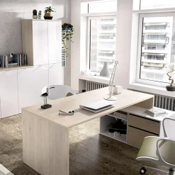 Scrivania 139x92cm ufficio angolare bianco lucido rovere Teddy