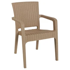 Sedia da giardino esterno bar dehors con braccioli polipropilene effetto rattan tortora Maddy