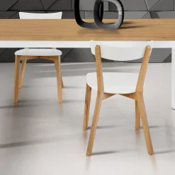 Sedia da pranzo in stile scandinavo rovere bianco opaco Brianna