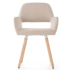 Sedia imbottita in tessuto beige con gambe in legno rovere Irina