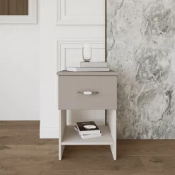 Set 2 comodini moderni 40x59h cm 1 cassetto  beige Emporio