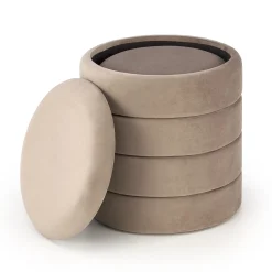 Set 2 pouf contenitori in velluto beige Xavier