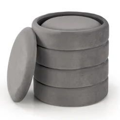 Set 2 pouf contenitori in velluto grigio Xavier