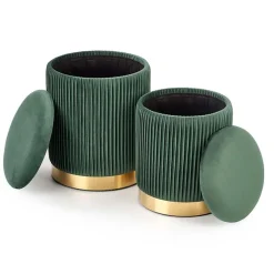 Set 2 pouf design da salotto contenitore in velluto verde Cubal