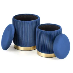 Set 2 pouf in velluto contenitore blu oro Cubal