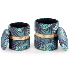 Set 2 pouf rotondi contenitore in tessuto moderni multicolore Thalia