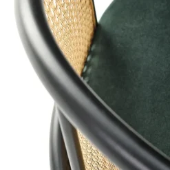 Set 4 sedie da pranzo in rattan e velluto verde scuro Triski
