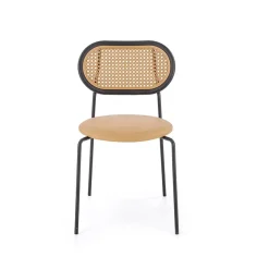 Set 4 sedie da sala in rattan ed ecopelle marrone chiaro Tiny
