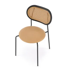 Set 4 sedie da sala in rattan ed ecopelle marrone chiaro Tiny