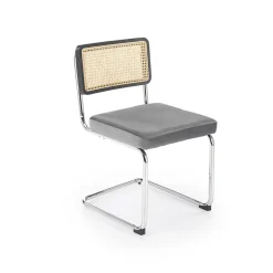 Set 2 sedie moderne da sala in rattan e tessuto nero grigio Choco