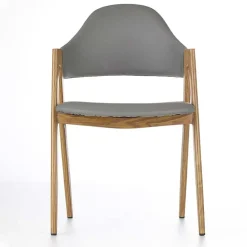 Set 2 sedie moderne in ecopelle grigio con gambe in rovere Elvis