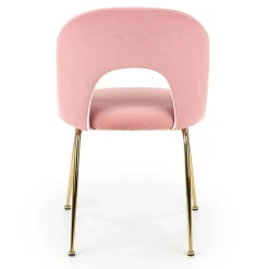 Set 4 sedie moderne in velluto rosa con gambe acciaio oro Jamila