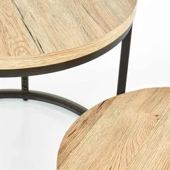 Set 2 tavolini da salotto rotondi rovere nodato nero Tavira