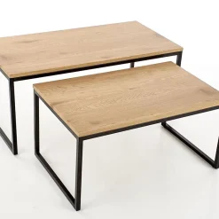 Set 2 tavolini da salotto stile industrial rovere miele acciaio nero Pai