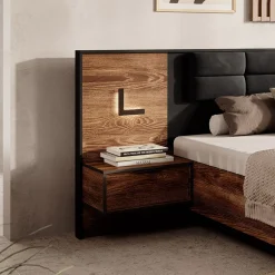 Set comodini 49x102h cm con led quercia nero Smooty