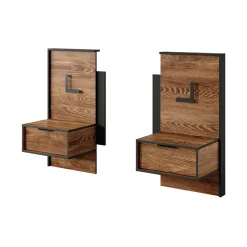 Set comodini 49x102h cm con led quercia nero Smooty