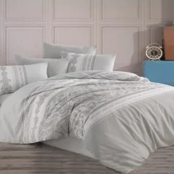 Set copripiumino matrimoniale e federe 220x240cm bianco grigio Sorrel