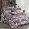Set copripiumino matrimoniale oversize e federe a quadretti 240x260cm rosso grigio Doroty