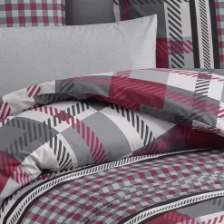 Set copripiumino matrimoniale oversize e federe a quadretti 240x260cm rosso grigio Doroty