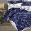 Set copripiumino singolo e federa a quadri 140x200cm bianco blu Rosalin