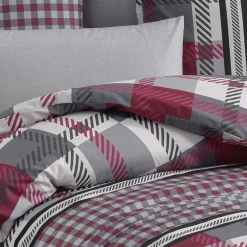 Set copripiumino singolo e federa a quadretti 140x220cm rosso grigio Doroty