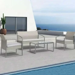 Set giardino 2 poltrone, divano e tavolino in rattan bianco Luca