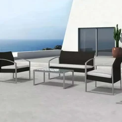Set giardino 2 poltrone, divano e tavolino in rattan grigio Luca
