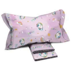 Set lenzuola letto singolo per bambini in cotone con unicorni rosa Cernia
