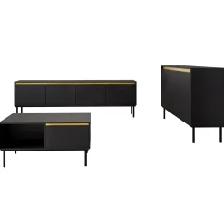 Set mobili soggiorno completo nero oro Praga