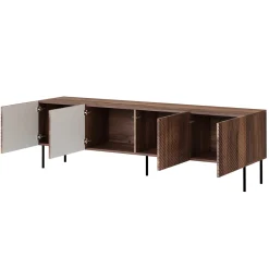 Set mobili soggiorno completo noce scuro con frontali serigrafati Savanna