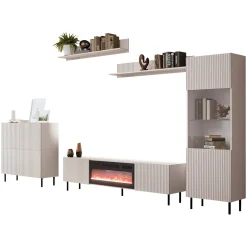 Set mobili soggiorno completo con frontali cannettati beige Ziggy 3