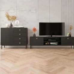 Set mobili soggiorno completo con mobile TV e madia nero opaco Giuggiola