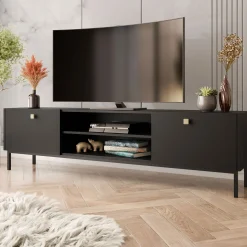 Set mobili soggiorno completo con mobile TV e madia nero opaco Giuggiola