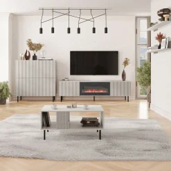 Set mobili soggiorno completo con frontali cannettati beige Ziggy 5