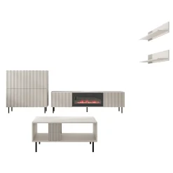 Set mobili soggiorno completo con frontali cannettati beige Ziggy 5