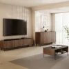 Set mobili soggiorno completo ripiano effetto marmo nero noce Caliva
