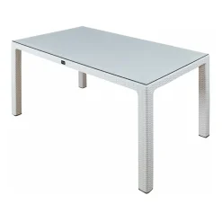 Set tavolo da giardino esterno bar dehors rettangolare 150x90cm + 6 sedie effetto rattan bianco Conchiglia