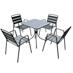 Set tavolo 70x70cm + 4 sedie da giardino acciaio antracite Aldolfo