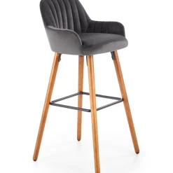 Sgabello alto imbottito stile scandinavo in velluto grigio rovere Nate