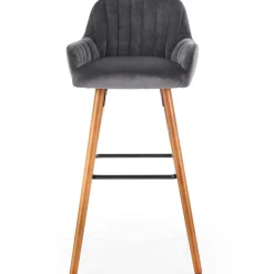 Sgabello alto imbottito stile scandinavo in velluto grigio rovere Nate