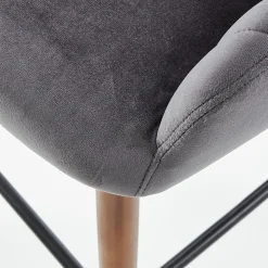 Sgabello alto imbottito stile scandinavo in velluto grigio rovere Nate