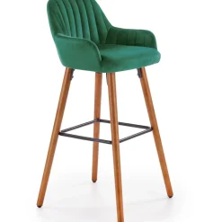 Sgabello alto imbottito stile scandinavo in velluto verde scuro rovere Nate