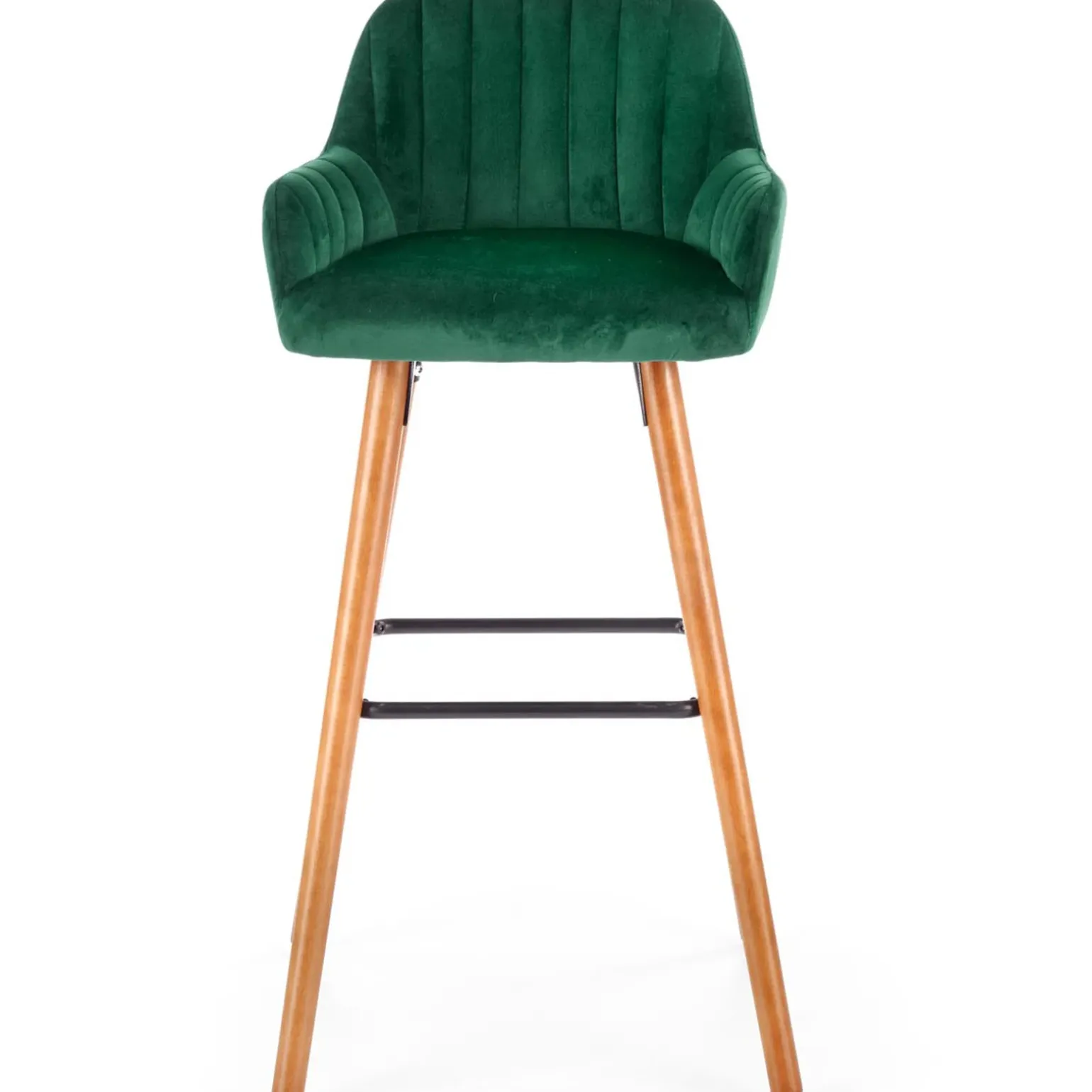 Sgabello alto imbottito stile scandinavo in velluto verde scuro rovere Nate