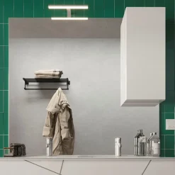 Specchiera bagno con led e pensile 100x110cm bianco lucido Minister